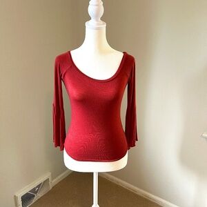 LA Hearts Rust Scoop-neck Long Sleeve Top, size XS